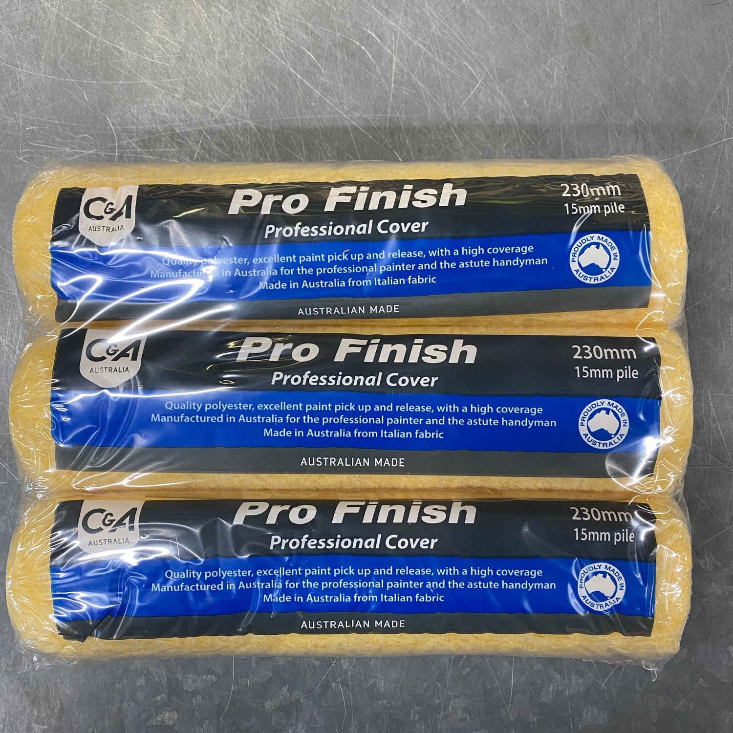 Pro Finish 230mm 15mm nap fabric roller cover 3 pack | Crockers Paint