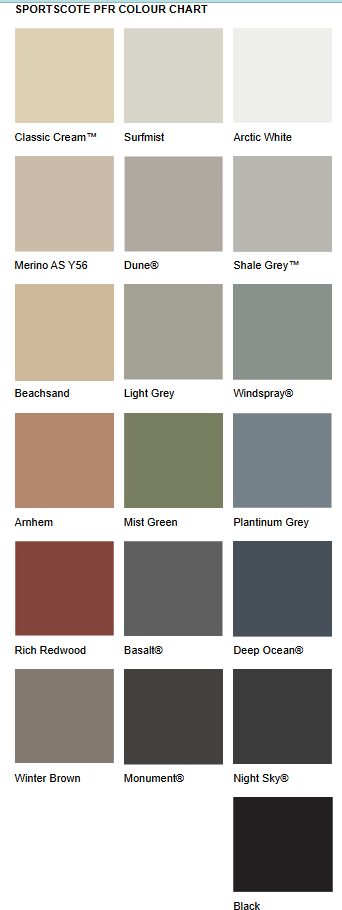 Sportscote Standard Colour Range